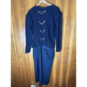 90s Vintage Womens 8‎ Navy Blue Wool Double Breasted Sweater Dress Ciao Ltd